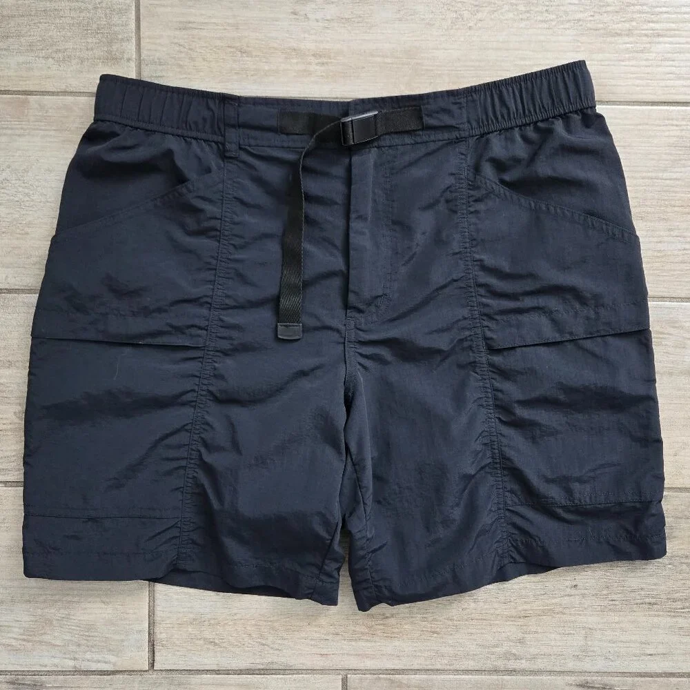 Eddie Bauer Ripstop Tech Shorts Men Cargo Belted Navy Blue Outdoor Active L